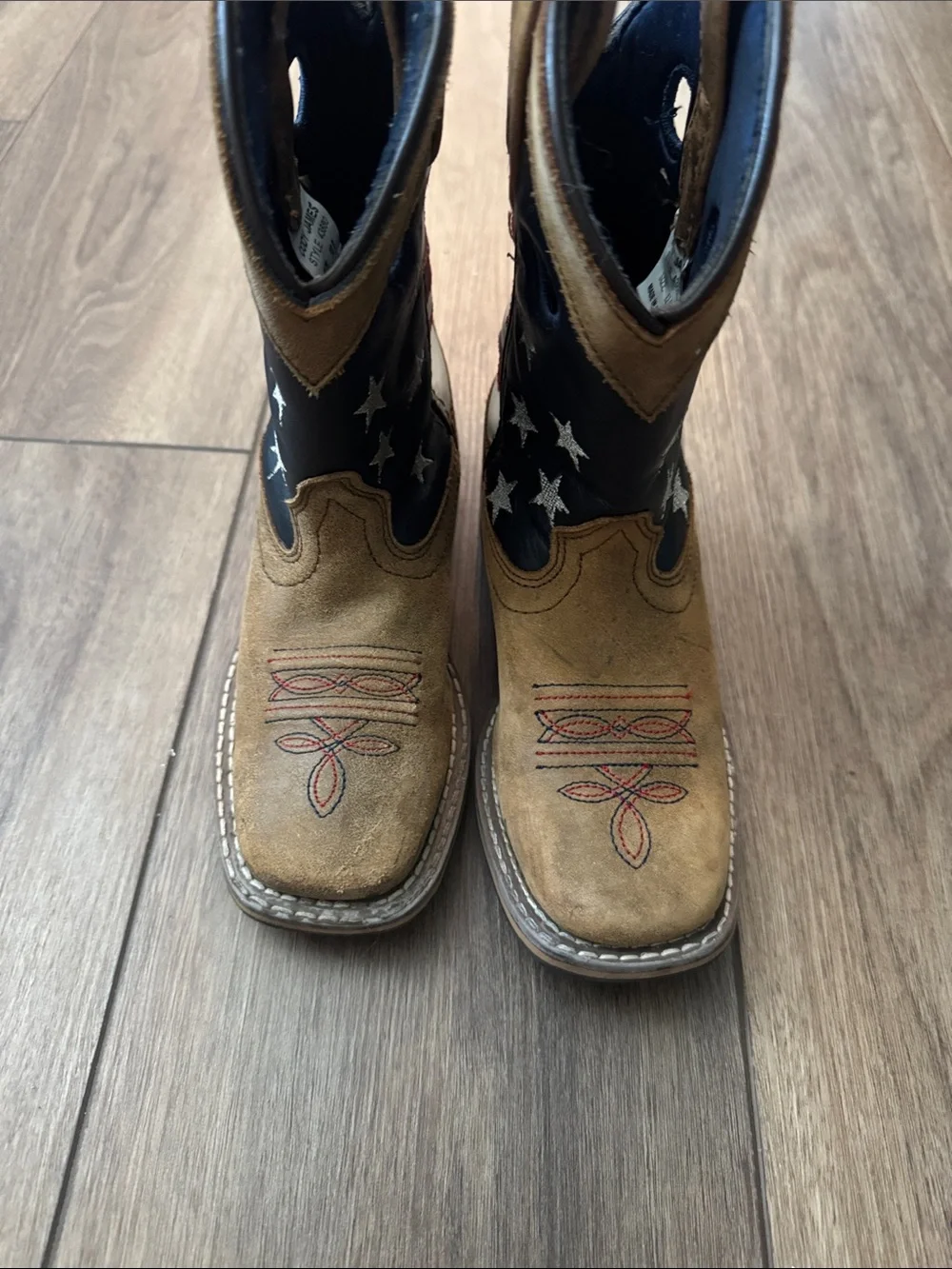 Kids Cowboy Boots with American Flag Design - Brown, Red, White & Blue